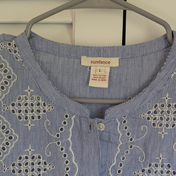 Sundance Striped Blue with Eyelet Embroidery Long Sleeve Shirt Size Large - Picture 3 of 6